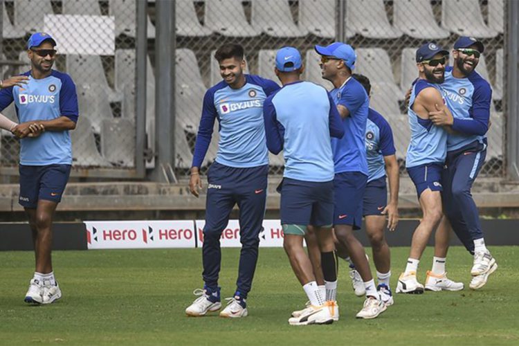 Mumbai: Indian team players during a training session ahead of the first one day international cricket match against Australia at Wankhede Stadium in Mumbai, Monday, Jan. 13, 2020.(PTI Photo/Kunal Patil)(PTI1_13_2020_000036B)