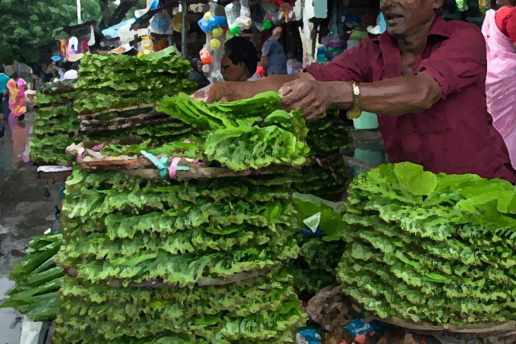 Betel leaves at a market stall in Mahim, Mumbai, India.