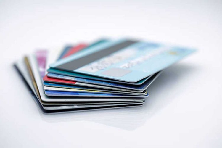 Photograph of a stack of credit / Back of the card, shot with very shallow depth of field
