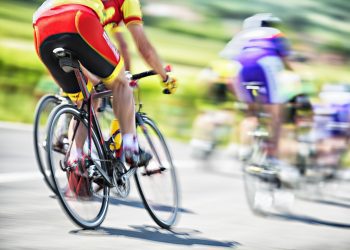 Action shot of a racing cyclists.
