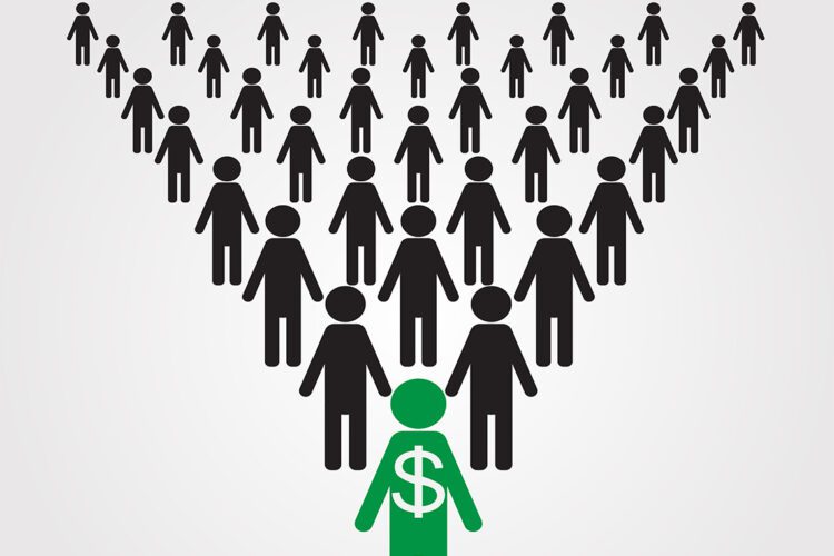 Pyramid business scheme, vector illustration, one in a million.