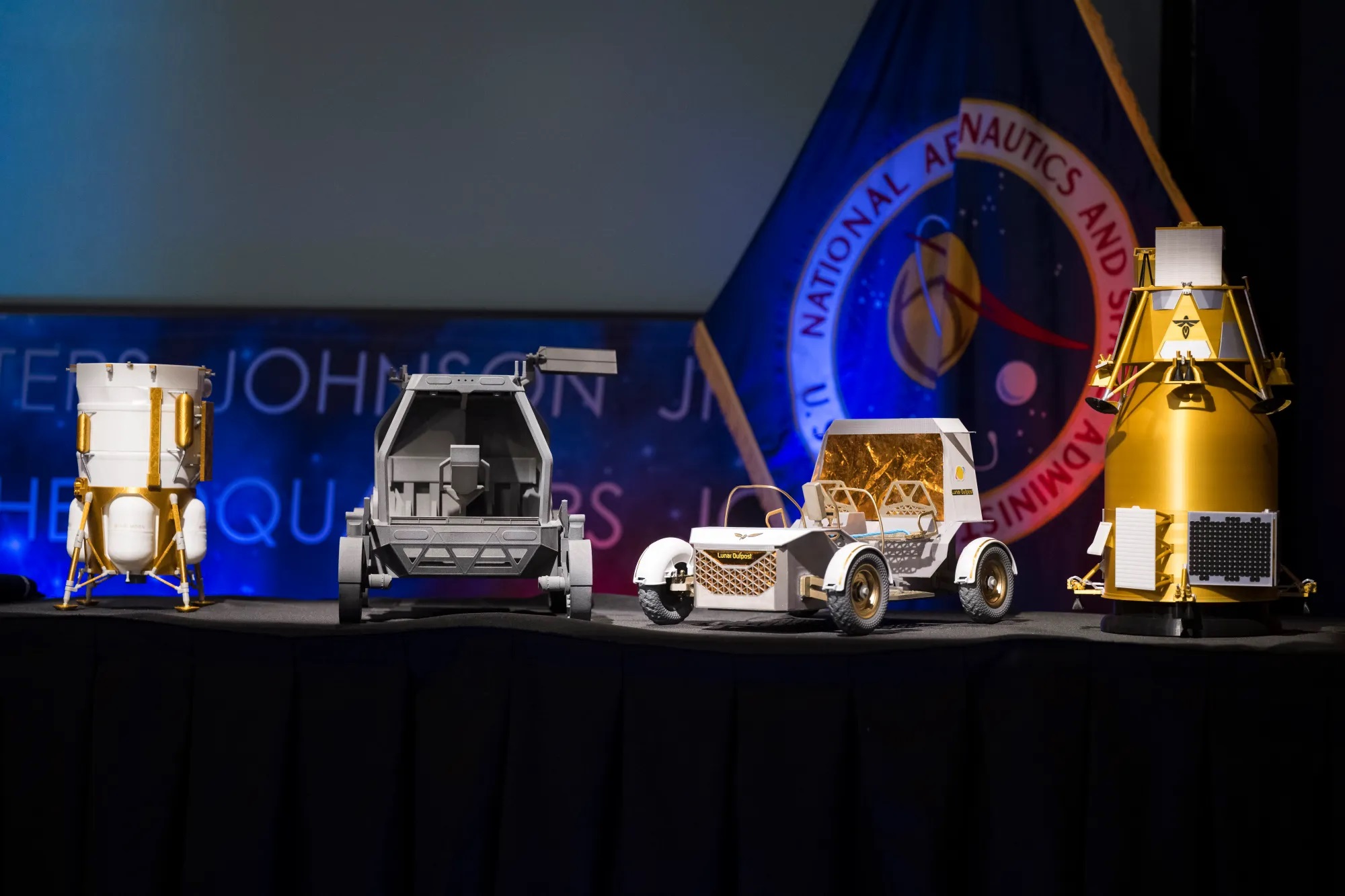 An image of the models of the rovers and landers