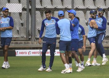 Mumbai: Indian team players during a training session ahead of the first one day international cricket match against Australia at Wankhede Stadium in Mumbai, Monday, Jan. 13, 2020.(PTI Photo/Kunal Patil)(PTI1_13_2020_000036B)