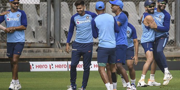 Mumbai: Indian team players during a training session ahead of the first one day international cricket match against Australia at Wankhede Stadium in Mumbai, Monday, Jan. 13, 2020.(PTI Photo/Kunal Patil)(PTI1_13_2020_000036B)