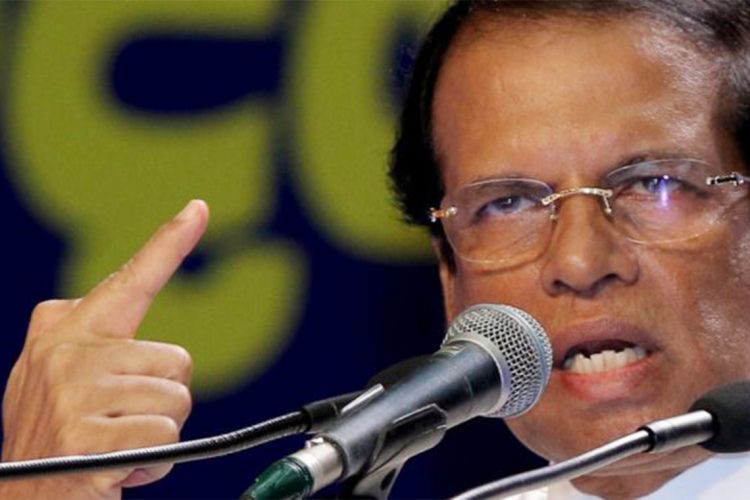Sri Lankan president Maithripala Sirisena speaks to his supporters  at his political party, Sri Lanka Freedom Party's (SLFP) annual convention at Colombo, Sri Lanka. 
4-12- 2018 (Photo by Tharaka Basnayaka/NurPhoto via Getty Images)