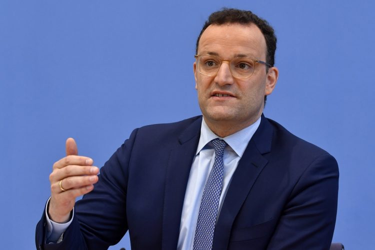 German Health Minister Jens Spahn speaks during a press conference with the head of the Robert Koch Institute for disease control on the situation in Germany amid the new coronavirus pandemic on April 17, 2020 in Berlin. (Photo by John MACDOUGALL / various sources / AFP)