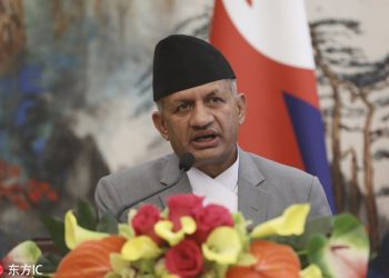 epa06676163 Nepalese Foreign Minister Pradeep Kumar Gyawali speaks during a joint press conference with Chinese Foreign Minister and State Counselor Wang Yi (not pictured) at the Diaoyutai State Guesthouse in Beijing, China, 18 April 2018.  EPA/WU HONG