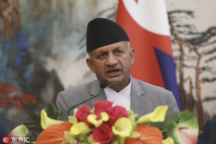epa06676163 Nepalese Foreign Minister Pradeep Kumar Gyawali speaks during a joint press conference with Chinese Foreign Minister and State Counselor Wang Yi (not pictured) at the Diaoyutai State Guesthouse in Beijing, China, 18 April 2018.  EPA/WU HONG