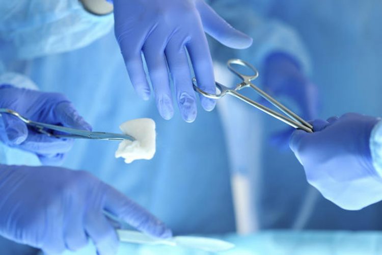 Surgeons hands holding and passing surgical instrument to other