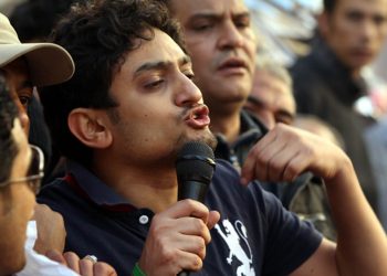 CAIRO, EGYPT - FEBRUARY 08:  Google marketing executive Wael Ghonim greets thousands of anti-government protesters in Tahrir Square on February 8, 2011 in Cairo, Egypt. Ghonim was released by police yesterday after nearly two weeks in custody. He has acknowledged that he was the anonymous administrator of the Facebook page that sparked the protests in Egypt. Thousands of demonstrators continue to occupy the square, demanding the resignation of President Hosni Mubarak.  (Photo by John Moore/Getty Images) *** Local Caption *** Wael Ghonim