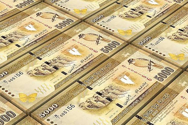 Sri Lankan rupee bills stacks background