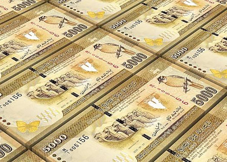Sri Lankan rupee bills stacks background