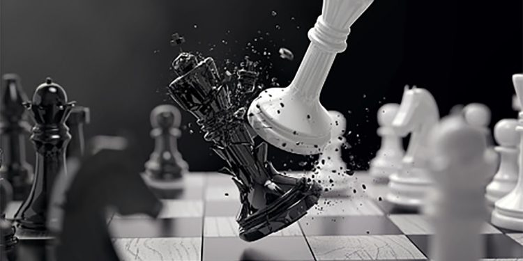 black and white chess battle, Concept for business strategy