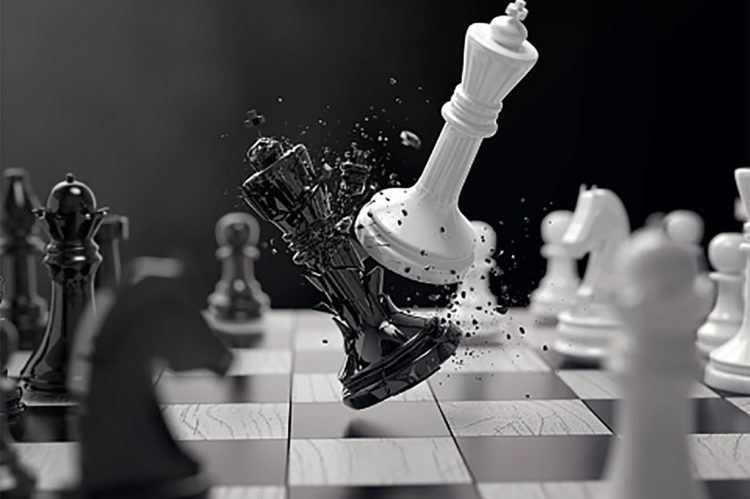 black and white chess battle, Concept for business strategy