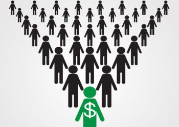Pyramid business scheme, vector illustration, one in a million.
