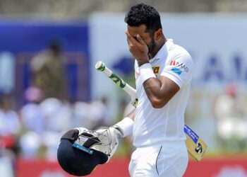 Sri Lanka's cricket captain Dimuth Karunaratne leaves the field after being dismissed during the final day of the opening Test cricket match between Sri Lanka and New Zealand at the Galle International Cricket Stadium in Galle on August 18, 2019. (Photo by ISHARA S. KODIKARA / AFP)        (Photo credit should read ISHARA S. KODIKARA/AFP/Getty Images)