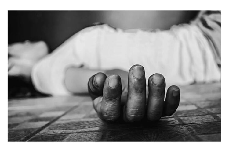 woman unconscious falling on ground on black background in white tone with shadow edge