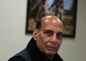 ARLINGTON, VIRGINIA - APRIL 11: Indian Minister of Defense Rajnath Singh attends a meeting with U.S. Secretary of Defense Lloyd Austin at the Pentagon April 11, 2022 in Arlington, Virginia. Defense Minister Singh is in Washington to attend the U.S.-India 2+2 Ministerial Dialogue. (Photo by Alex Wong/Getty Images)