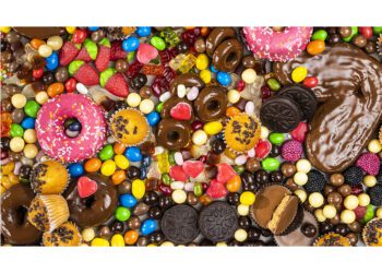 Still life of sweets and goodies with copy space
