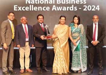 Dr. Chethana Dabare, Vice president of BIMT Campus receiving the awards together with Mr. A. J.  Farshath (CEO) and Ms. Whatsala Chathurangi (Finance Director)
