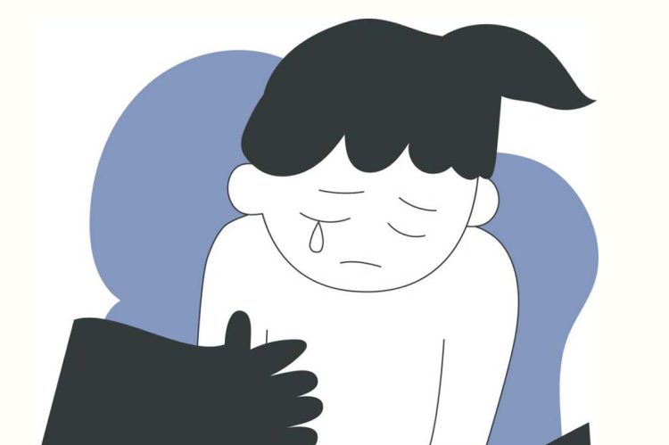 Illustration of an Asian girl crying after being sexually abused
