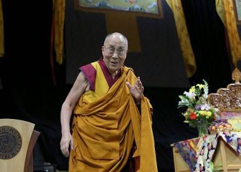 BOULDER, COLORADO - JUNE 23:  His Holiness the 14th Dalai Lama speaks during A Teaching: The Eight Verses of Training the Mind hosted by the Tibetan Association of Colorado at University of Colorado on June 23, 2016 in Boulder, Colorado.  (Photo by Gary Miller/Getty Images)