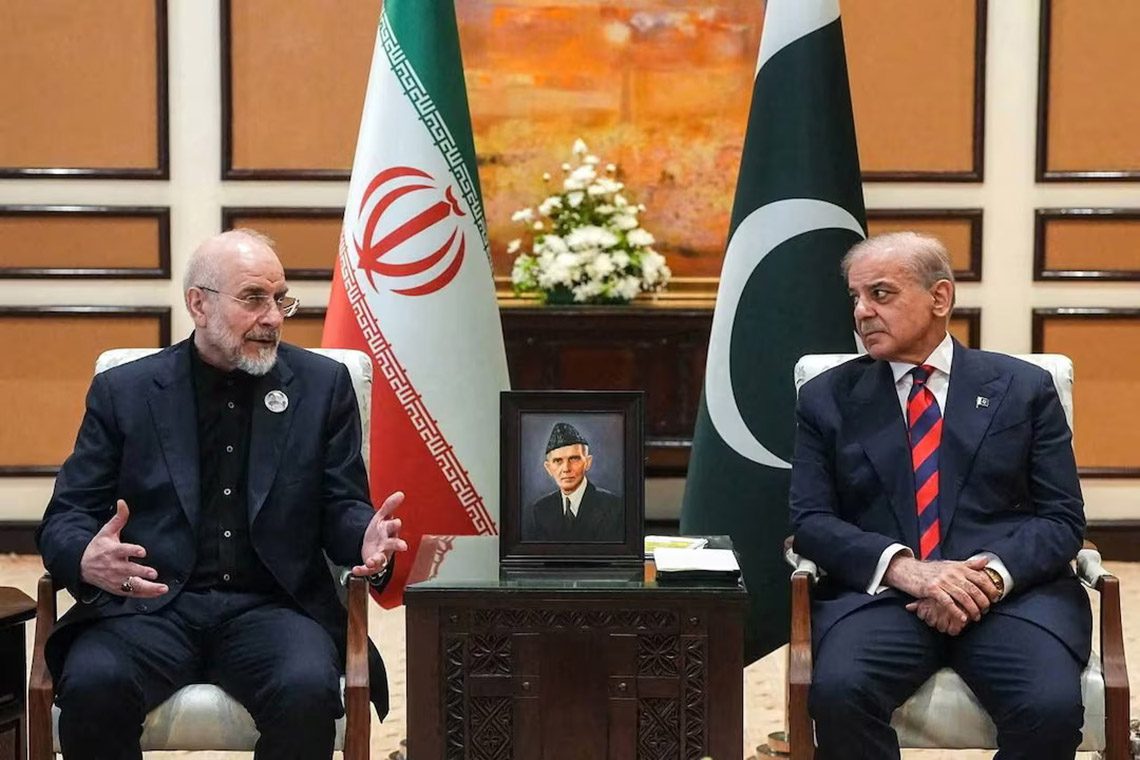  Pakistan's-Prime Minister-Shehbaz Sharif-meets-Iranian Parliament-Speaker-Mohammad-Bagher-Ghalibaf,